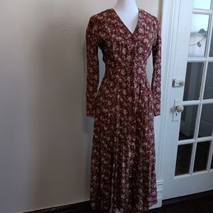 Red Rose Cottage Dress Size 3/4 Vintage Cottagecore Prairie Floral Fairycore